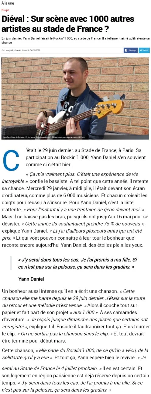 Nouvelle interview de l'Avenir de l'Artois pour la 2nde édition du Rockin'1000